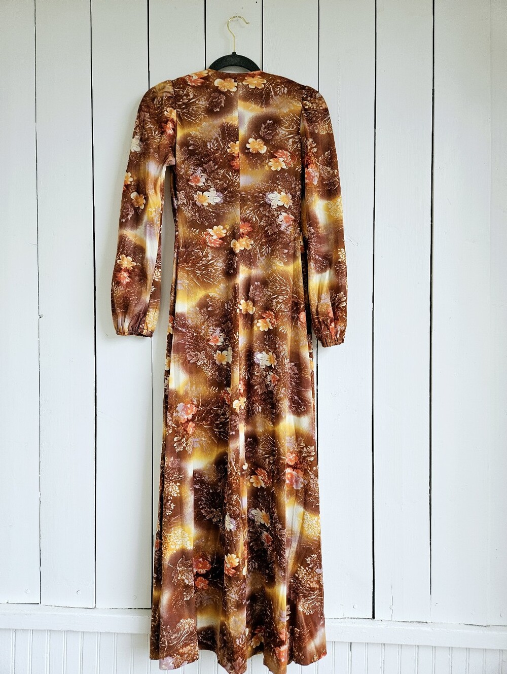 True Vintage 70's Floral Maxi Dress Size XS/S Long Sleeve V Neck - Picture 3 of 6